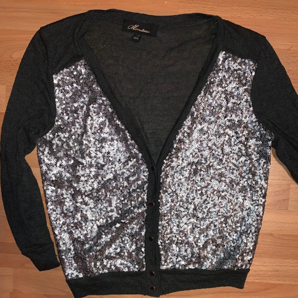 Dark Gray Sequin Cardigan